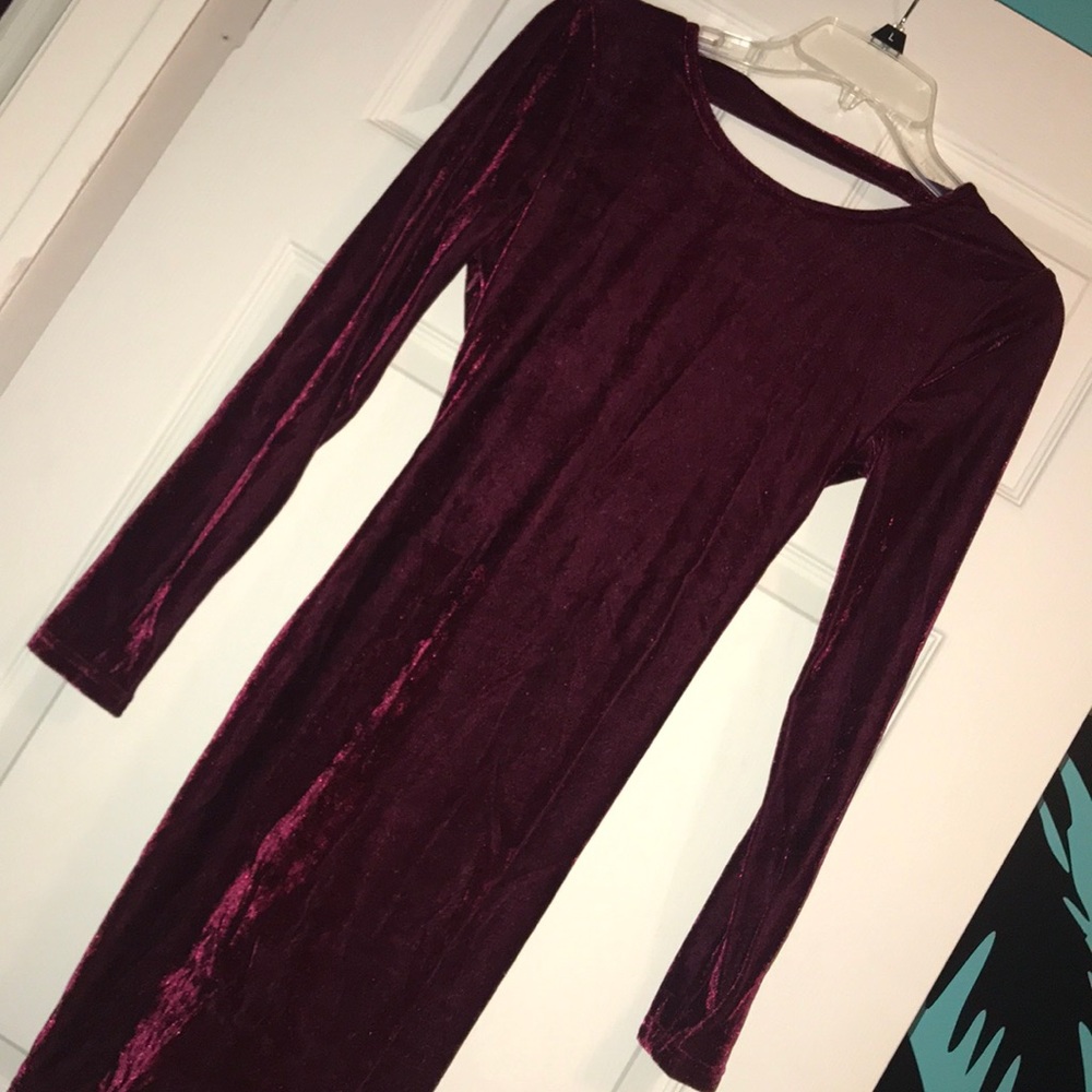 Burgundy Velvet Open Back Dress